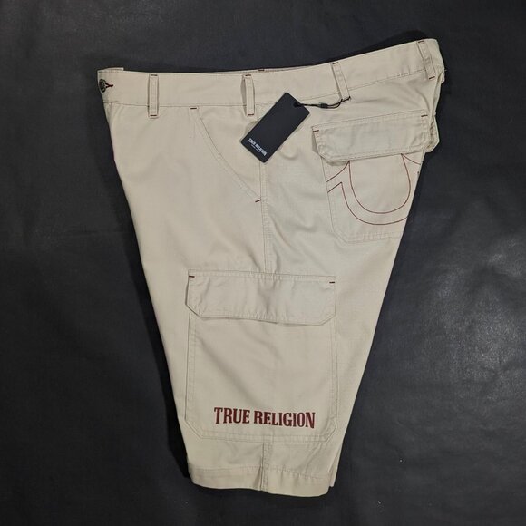 $119 True Religion Men's Logo Cargo SN Flap Shorts Size 40 Tapioca - Picture 1 of 9